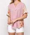 Gigio Solid And Print Mixed Top In Pink In Pink