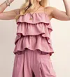 Gigio Spaghetti Strap Frilled Top In Dusty Pink In Pink