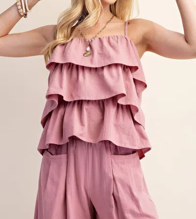 Gigio Spaghetti Strap Frilled Top In Dusty Pink