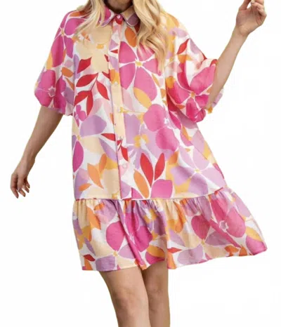Gigio Sunset Petals Mini Dress In Multi In Pink