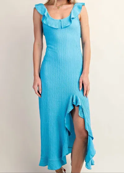 Gigio Textured Ruffle Midi Dress In Blue