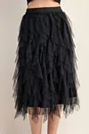 Gigio Tulle Layered Midi Skirts In Black Embellished In Multi