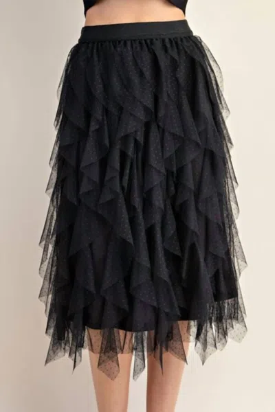 Gigio Tulle Layered Midi Skirts In Black Embellished In Multi