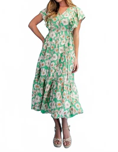Gigio Vibrant Floral Print V-neck Midi Dress In Green