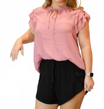Gigio Wear Your Ruffle On Your Sleeve Top In Dusty Rose In Pink