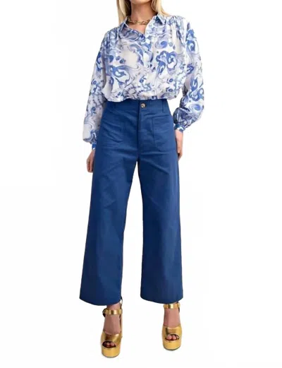 Gigio Wide Leg Ankle Crop Pant In Royal Blue