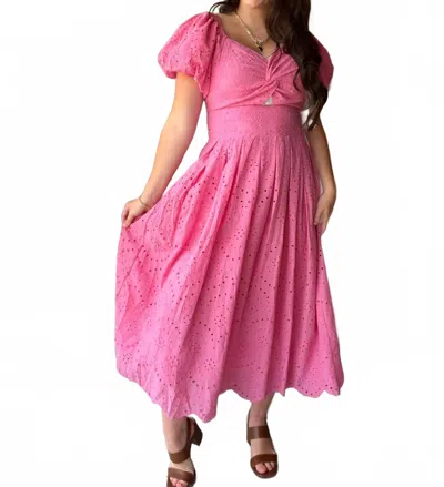 Gigio Women's Puff Sleeve Dress In Pink Eyelet In Multi