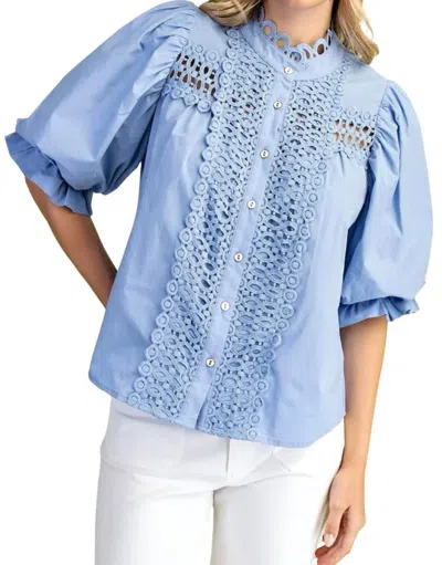 Gigio Women's Trim Detail Button Down Blouse In Blue