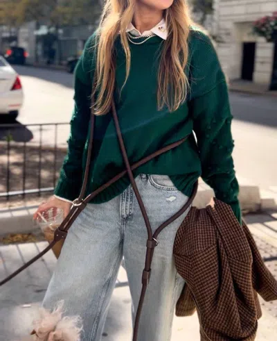 Gigi's Usa Heart Knit Sweater In Evergreen In Green