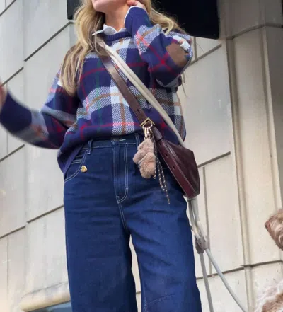 Gigi's Usa Hearthside Plaid Sweater In Navy In Blue