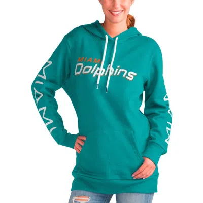 G-iii 4her By Carl Banks Aqua Miami Dolphins Extra Inning Pullover Hoodie