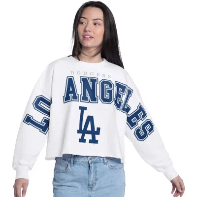 G-iii 4her By Carl Banks White Los Angeles Dodgers Bleachers Cropped Pullover Sweatshirt