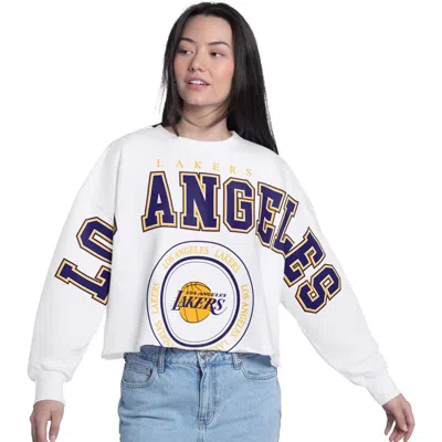 G-iii 4her By Carl Banks White Los Angeles Lakers Bleachers Cropped French Terry Sweatshirt