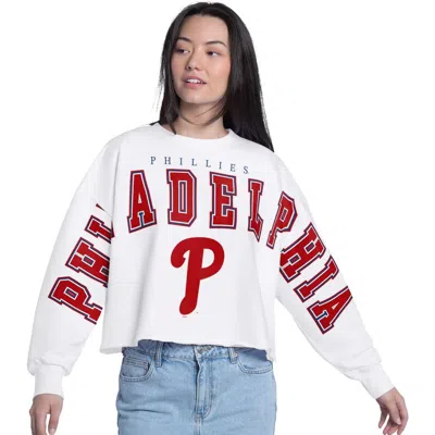 G-iii 4her By Carl Banks White Philadelphia Phillies Bleachers Cropped Pullover Sweatshirt