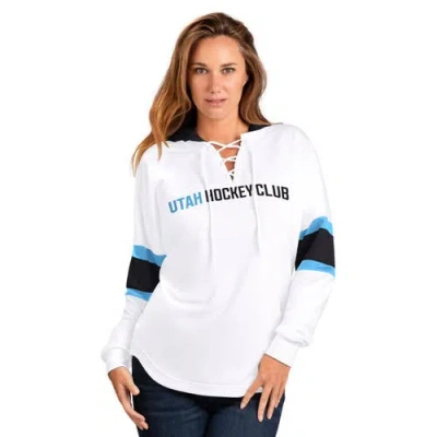 G-iii 4her By Carl Banks White Utah Mammoth Goal Zone Long Sleeve Lace-up Hoodie T-shirt