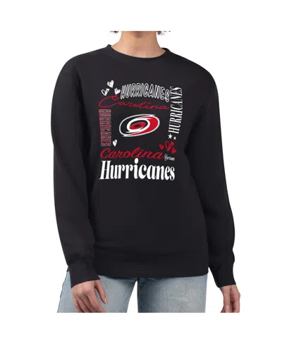 G-iii 4her By Carl Banks Women's Black Carolina Hurricanes Collage Graphic Fleece Long Sleeve Pullover Sweatshirt