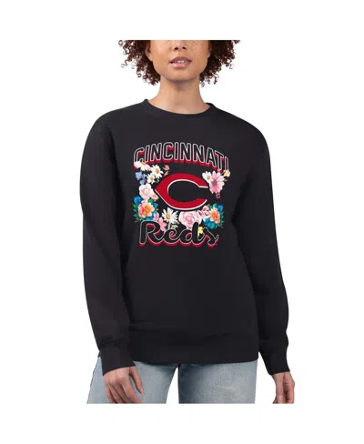 G-iii 4her By Carl Banks Women's Black Cincinnati Reds Flowers Graphic Pullover Sweatshirt