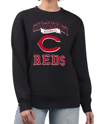 G-iii 4her By Carl Banks Women's Black Cincinnati Reds Team Logo Graphic Tri-blend Fleece Pullover Sweatshirt