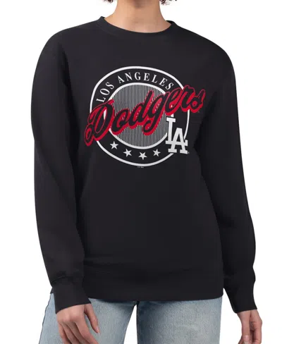 G-iii 4her By Carl Banks Women's Black Los Angeles Dodgers Pinstripe Circle Team Fleece Pullover Sweatshirt