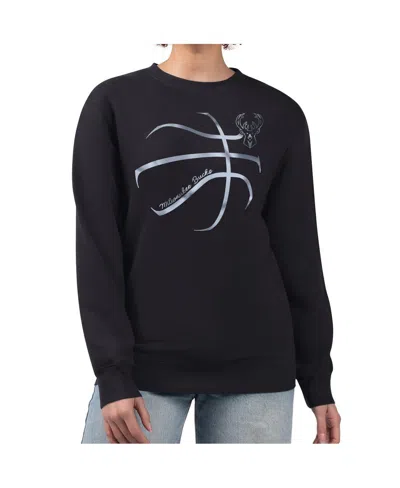 G-iii 4her By Carl Banks Women's Black Milwaukee Bucks Metallic Print Basketball Sketch Fleece Sweatshirt