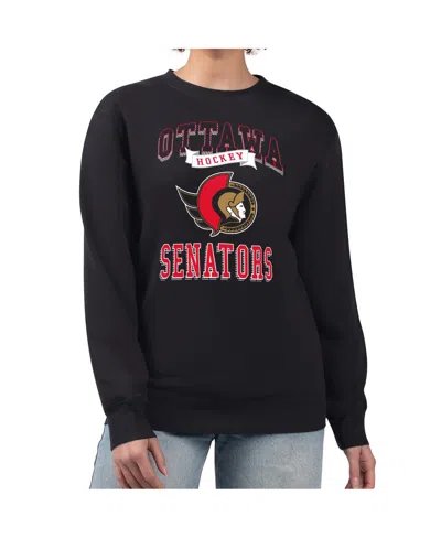G-iii 4her By Carl Banks Women's Black Ottawa Senators Team Logo Tri-blend Fleece Pullover Sweatshirt