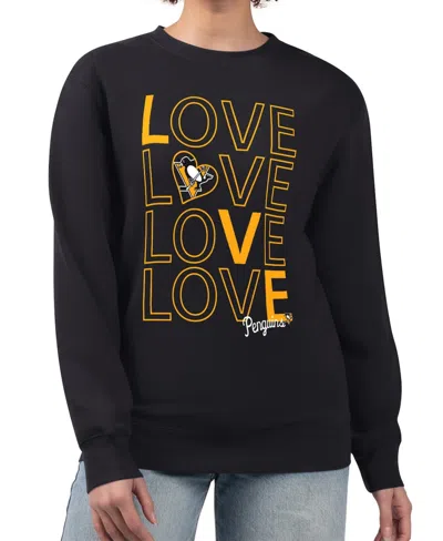 G-iii 4her By Carl Banks Women's Black Pittsburgh Penguins Lots Of Love Team Logo Graphic Pullover Sweatshirt