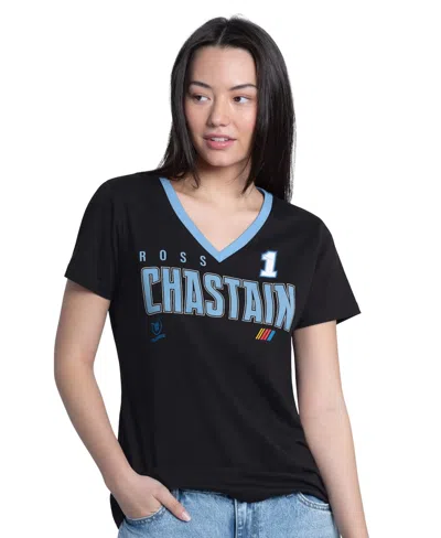 G-iii 4her By Carl Banks Women's Black Ross Chastain Best Team V-neck T-shirt