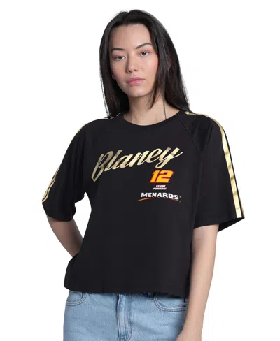 G-iii 4her By Carl Banks Women's Black Ryan Blaney Cropped Classic Play Gold Trim Raglan T-shirt