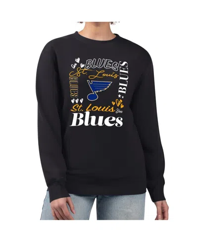 G-iii 4her By Carl Banks Women's Black St. Louis Blues Collage Graphic Fleece Long Sleeve Pullover Sweatshirt