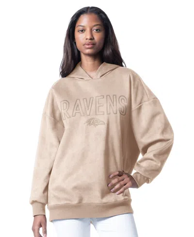 G-iii 4her By Carl Banks Women's Cream Baltimore Ravens Best Hitter Oversized Tunic Pullover Hoodie In Brown