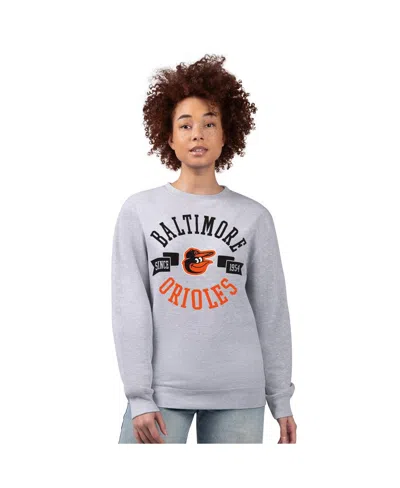 G-iii 4her By Carl Banks Women's Heather Gray Baltimore Orioles Team Logo Fleece Pullover Sweatshirt