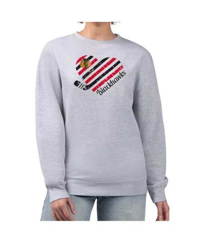 G-iii 4her By Carl Banks Women's Heather Gray Chicago Blackhawks Heart Graphic Pullover Sweatshirt
