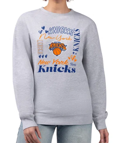 G-iii 4her By Carl Banks Women's Heather Gray New York Knicks Collage Team Graphic Fleece Pullover Sweatshirt