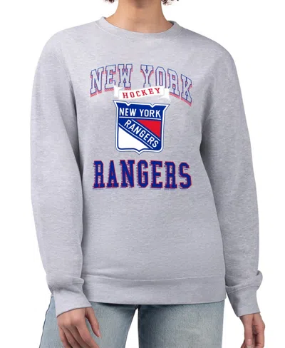G-iii 4her By Carl Banks Women's Heather Gray New York Rangers Team Logo Tri-blend Fleece Pullover Sweatshirt
