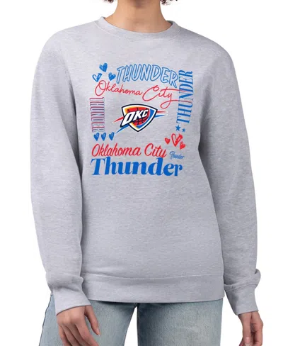 G-iii 4her By Carl Banks Women's Heather Gray Oklahoma City Thunder Collage Team Graphic Fleece Pullover Sweatshirt