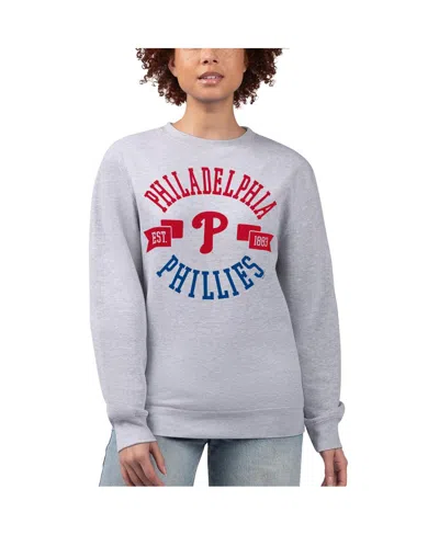 G-iii 4her By Carl Banks Women's Heather Gray Philadelphia Phillies Team Logo Fleece Pullover Sweatshirt