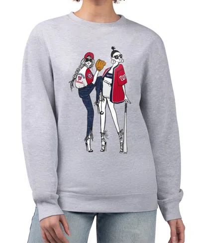 G-iii 4her By Carl Banks Women's Heather Gray Washington Nationals Baseball Girls Fleece Pullover Sweatshirt