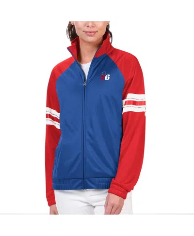 G-iii 4her By Carl Banks Women's Royal Philadelphia 76ers Main Player Raglan Rhinestone Full-zip Track Jacket In Blue