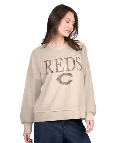 G-iii 4her By Carl Banks Women's Sand Cincinnati Reds Oversized Vet Ii Sweatshirt In Neutral