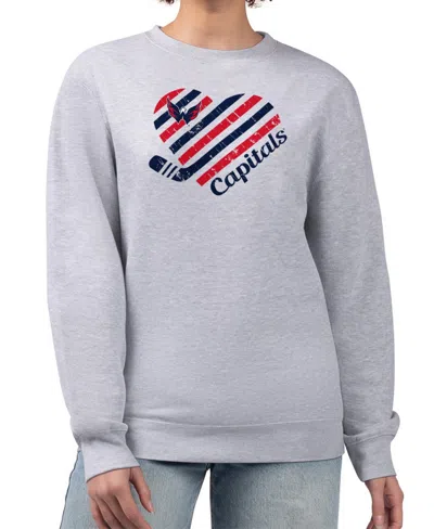 G-iii 4her By Carl Banks Women's Washington Capitals Heart Graphic Long-sleeve Crewneck Sweatshirt In Gray