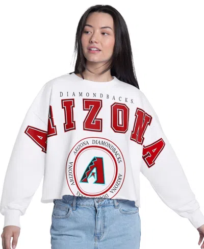 G-iii 4her By Carl Banks Women's White Arizona Diamondbacks Bleachers Cropped Pullover Sweatshirt In Blue