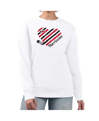 G-iii 4her By Carl Banks Women's White Carolina Hurricanes Heart Graphic Pullover Sweatshirt