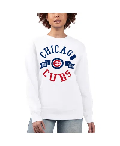 G-iii 4her By Carl Banks Women's White Chicago Cubs Team Logo Fleece Pullover Sweatshirt