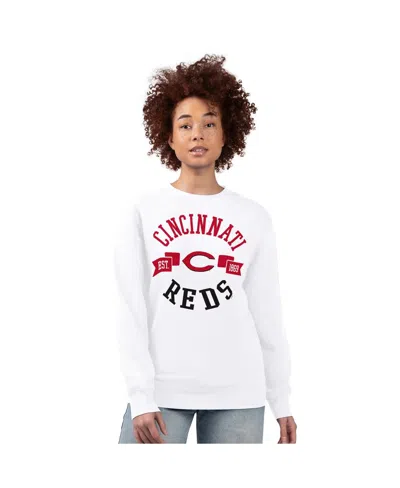 G-iii 4her By Carl Banks Women's White Cincinnati Reds Team Logo Fleece Pullover Sweatshirt