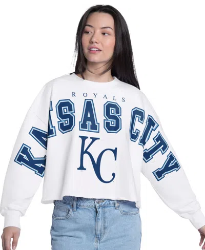 G-iii 4her By Carl Banks Women's White Kansas City Royals Bleachers Cropped Pullover Sweatshirt In Multi