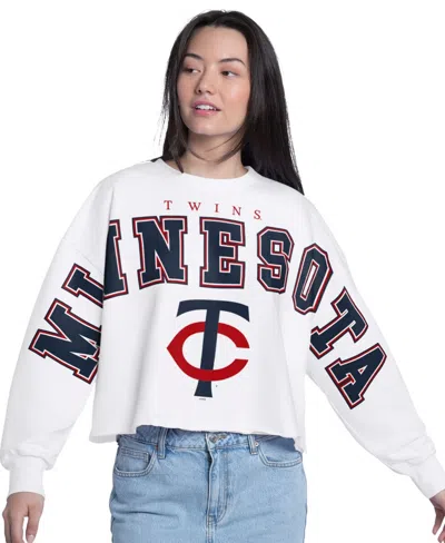 G-iii 4her By Carl Banks Women's White Minnesota Twins Bleachers Cropped Pullover Sweatshirt