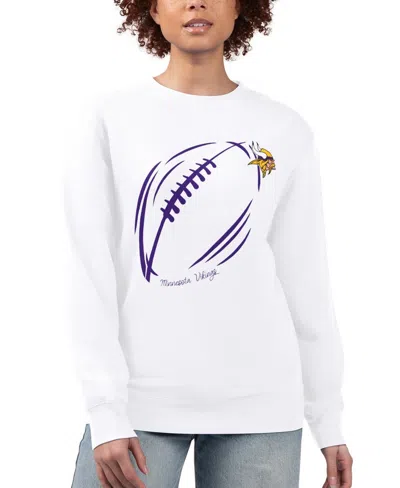 G-iii 4her By Carl Banks Women's White Minnesota Vikings Football Logo Graphic Fleece Tri-blend Pullover Sweatshirt