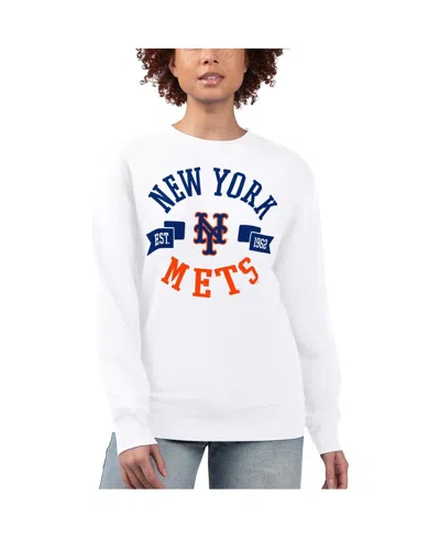 G-iii 4her By Carl Banks Women's White New York Mets Team Logo Fleece Pullover Sweatshirt