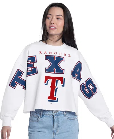 G-iii 4her By Carl Banks Women's White Texas Rangers Bleachers Cropped Pullover Sweatshirt In Multi