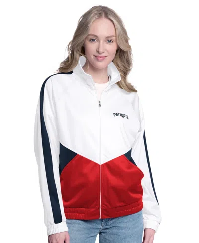 G-iii 4her By Carl Banks Women's White/navy New England Patriots Rally Rhinestone Full-zip Track Jacket